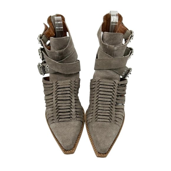 Jeffrey Campbell x Free People Travis Taupe Suede Buckle Heeled Boots - Picture 5 of 11